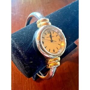 Anne Klein Two Tone Bangle Watch Vintage 1990s Minimalist Jewelry Bracelet Watch